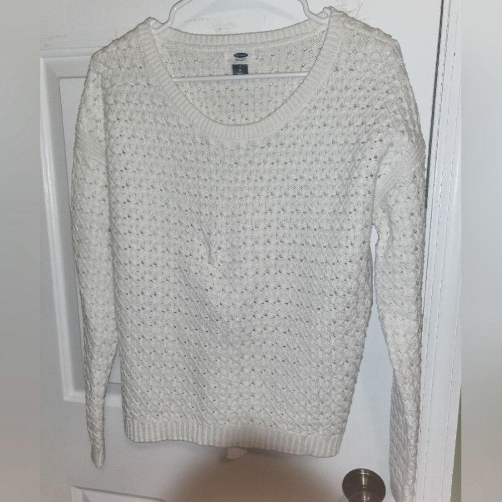 Old Navy Long Sleeve Soft Knit Sweater, White, Medium